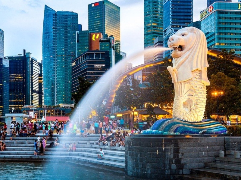 The iconic Merlion statue at Merlion Park, embodying the Merlion meaning