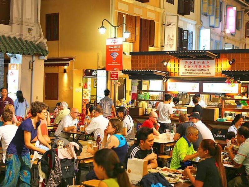 Bustling atmosphere of Chinatown Food Street