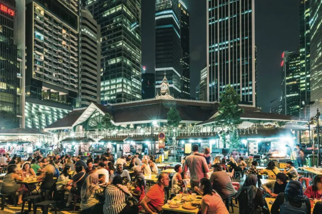 Singapore night time lau pa sat