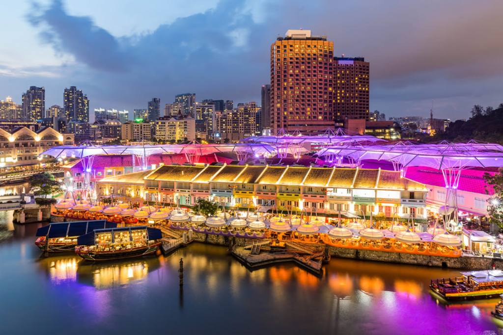 Singapore night time clarke quay